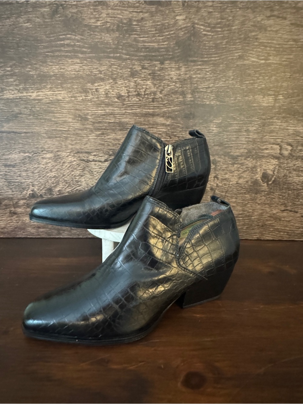 Franco Sarto Black Croc-Embossed Ankle Booties